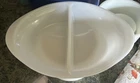 Glasbake J239 Vintage Serving Dish White Milk Glass Divided Oval Casserole Used. Price: $15.00.