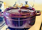 Staub 31 Oval Dutch Oven Cocotte Cherry Red Enamel Cast Iron 5.75 Qt Made France Used. Price: $234.00.