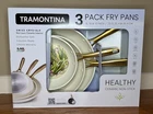 Tramontina 3-PACK Fry Pans, 8" 10" And 12", Cold-forged With Ceramic Interior New. Price: $65.00.
