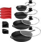Megachef 13 Piece Pre-seasoned Cast Iron Skillet Set Tempered Glass Lids Silicon New. Price: $92.50.