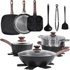 Newbulig 17PC Nonstick Cookware Set Detachable Handle Induction Oven Safe Black. Price: $74.64.