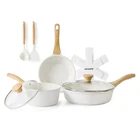 Sensarte Ceramic Nonstick Cookware Set, 10 Pieces, Induction Compatible, White, New. Price: $37.00.