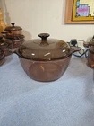 Vintage Corning Vision Amber Glass 4.5L 5QT Dutch Oven Casserole Pot With Lid Used. Price: $60.00.