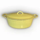 Vintage Descoware Belgium Yellow Enamel Oval Cast Iron Dutch Oven W/ Lid 3 Qt Used. Price: $63.99.