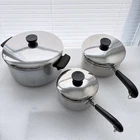 Revere Ware Tri-ply Disc Bottom Stainless Saucepan Pot Set 6 Pc Used. Price: $75.99.