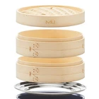 Miu 10" 2-TIER Bamboo Steamer With Stainless Steel Ring Adapter And Lid New. Price: $15.00.