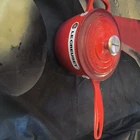 Creuset Enamel Cast Iron Saucepan Red Round With Lid & Long Handle New. Price: $192.50.