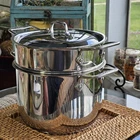 All-clad Stainless Steel 6 Qt Stock Pot W/pasta Strainer, Colander Lid Used. Price: $120.00.