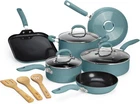 Goodful Ceramic Nonstick Pots And 12-PIECE Cookware Set, Turquoise New. Price: $151.94.
