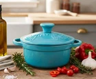 Fiesta Enameled Cast Iron Mini Dutch Oven Casserole Turquoise 0.35QT Retired Used. Price: $29.99.