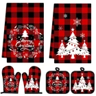 Christmas Kitchen Set 6 Pcs Towels Oven Mitts Pot Holders Tree Buffalo Check New. Price: $25.20.