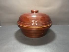 Vtg Usa Pottery Covered Brown Dutch Oven Casserole Tiered Rings Stoneware 9.5" Used. Price: $10.00.