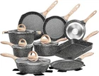 Jeetee Pots Pans Nonstick 23PCS Healthy Kitchen Cookware Sets - Gray/granite New. Price: $115.51.