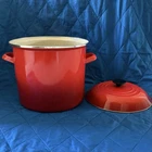 Le Creuset 6 Quart Stockpot W/lid Enamel On Steel Cerise Red Cherry Euc No Chips Used. Price: $65.00.
