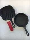 Sedona Cast Iron Skillet & Square Grill Pan 3 Piece Set Silicone Handle Holder New. Price: $48.99.