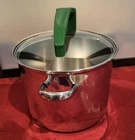 Cooks International 4 Qt Stainless Steel Stockpot W/ Lid, Double Handles, Green Used. Price: $29.58.