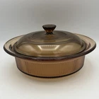 Pyrex Vision Corningware Amber Ribbed Glass Casserole Dish V-31-B One Quart Used. Price: $16.49.