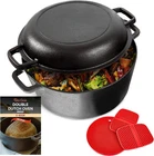 Uno Casa 2-IN-1 Cast Iron Dutch Oven Large 5 Quart Pot With Lid, Pr New. Price: $66.55.