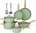 Pots And Pans Set Non Stick, 12 Piece Green Granite Kitchen Cookware Induction New. Price: $110.39.
