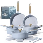 Ceramic Cookware Set Nonstick Pots Pans Dishwasher Light Blue Carote 14PCS New. Price: $114.99.