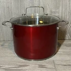 Kitchenaid 8-QT. Stainless Steel Stockpot With Glass Lid Candy Apple Red Color Used. Price: $29.00.