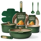 Carote 15PCS Nonstick Cookware Set, Detachable Handle Pots Pans, Green&gold New. Price: $91.98.