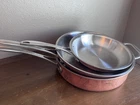 Calphalon 5005-5QT Copper Exterior Stainless Steel Interior Frying Pan Skillets Used. Price: $80.00.