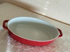Staub Ceramic Dishes Casserole Baking Pan Red Oval Size 1.1 Qt 11 X7 Used. Price: $30.00.