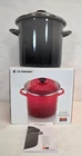 Used Le Creuset 8 Quart Covered Stockpot Oyster Enamel On Steel-dented Lid Rim. Price: $59.98.