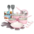 Tasty Clean Ceramic 16 Piece Non-stick Aluminum Cookware Set, Pink New. Price: $59.99.