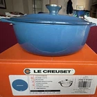 Creuset Round Cast Iron Casserole Pan 2.6L Blue Ceramic With Lid 22CM New. Price: $234.00.