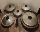 Vtg Kitchen Craft Cast Aluminum 10 Piece Pot/pan Set Includes 5 Pots/ Lids Used. Price: $59.87.
