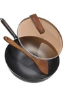 Aneder Carbon Steel Wok Pan With Lid & Wood Spatula Brand New 12.5". Price: $20.00.