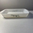Vintage Glasbake Casserole Dish With Turquoise And Brown Leaf Pattern Mark J263 Used. Price: $35.00.