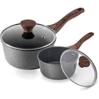 Versatile Cooking Set: Swiss Nonstick Saucepans 1.5 & 2 Qt With Glass Lid New. Price: $77.96.