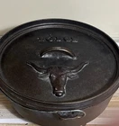 Vtg Lodge Usa 'texas Longhorn' 12CO 6QT Cast Iron 3 Leg Dutch Camp Oven Used. Price: $349.00.