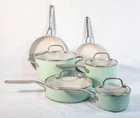 Kitchen Aid 10-PC. Hard Anodized Nonstick Ceramic Cookware Set Pistachio Used. Price: $74.29.
