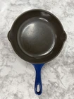 Creuset #20 Cast Iron Blue Enameled 7 1/2" Skillet Frying Pan Made France Used. Price: $34.99.