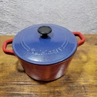 Cuisinart Dutch Oven Pot CI630-20 Enameled Quart Round Covered Blue Lid Used. Price: $34.99.
