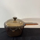 Corning Vision Ware Amber 1 Liter Sauce Pan Pour Spout Pot Pyrex Lid Usa Used. Price: $25.00.
