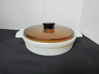 Vintage Qt Fire Anchor Hockings Casserole Dish Milk Glass Amber Lid 1429 Used. Price: $12.00.