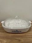 Corningware 10" Floral Casserole Dish W/ Glass Lid Handle White/blue P-10-B Used. Price: $50.00.