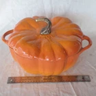 Large Staub Cast Iron Enameled Pumpkin Cocotte Dutch Oven Orange France 5 Qt Used. Price: $225.00.