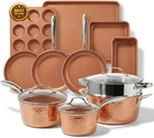 15 Pc Hammered Ceramic Cookware Set Nonstick Induction Pots Pans Copper Bakeware New. Price: $172.52.