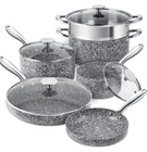 Michelangelo 10 Piece Stone Cookware Set Grey Ultra Nonstick Pots Pans Strainer New. Price: $174.44.