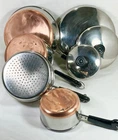 Vintage Revere Copper Bottom 7 Pc Cookware Lot Pots Pans Skillets Lids Usa Used. Price: $75.00.