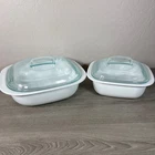 Set Of Corningware Simply Lite White Glass Casserole Dishes W/ Lids 2.5 /1.5QT Used. Price: $55.00.