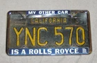 My Other Car Is Rolls-royce License Tag Frame Nos! Bentley Gm Chevy Ford Vw Used. Price: $65.00.