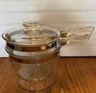 Vintage Pyrex Flameware Glass Double Boiler Saucepan & Lid 6283 1-1/2 Qt Euc Used. Price: $45.00.