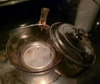 Vintage Vision Corning Pyrex P81C 0.5L Brown Glass Sauce Pan Pot W/ Lid Used. Price: $15.00.